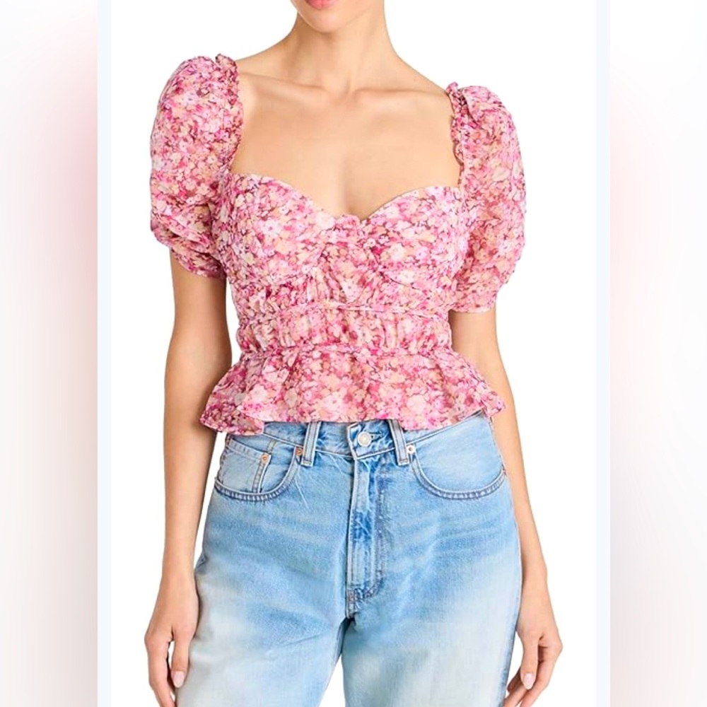 NWOT Puff Sleeve ASTR Corset Underwire Top with Ruffle and Side Zipper | Size S